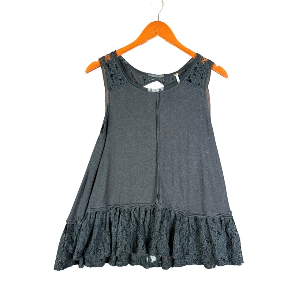 Free People Shimy Sasha Tank Top Ruffled Lilac Black Womens XS Boho Grunge Tunic